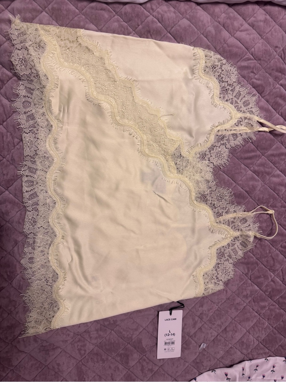 Yellow Lace-Trim Satin Camisole